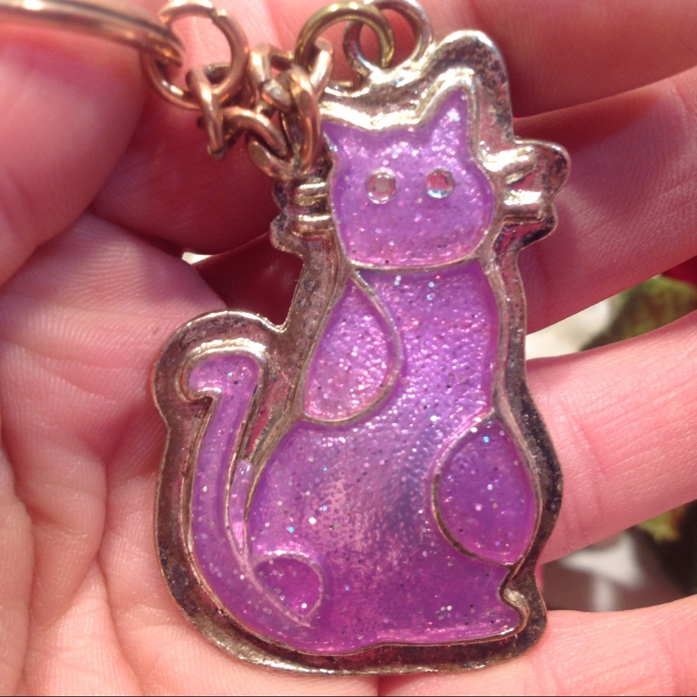Keychain Cat Purple Glitter